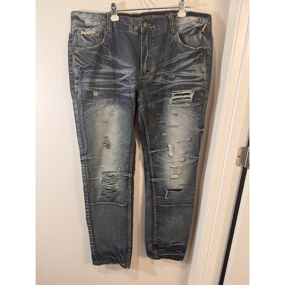 The Heritage By America 1776 Men's Size 42x34 Distillery Distressed Zipper Jeans